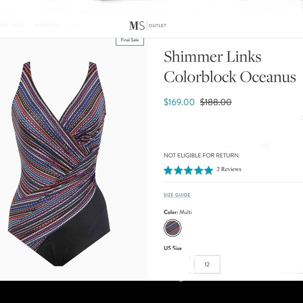 Miraclesuit Oceanus One-Piece Shimmer Links Colorblock Swimsuit - Picture 2 of 12